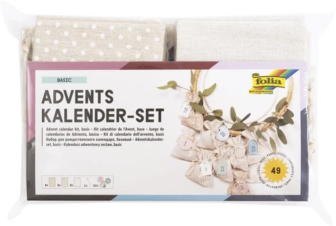 Adventný kalendár, s vrecúškami, textil, FOLIA "Nature", vianočné vzory