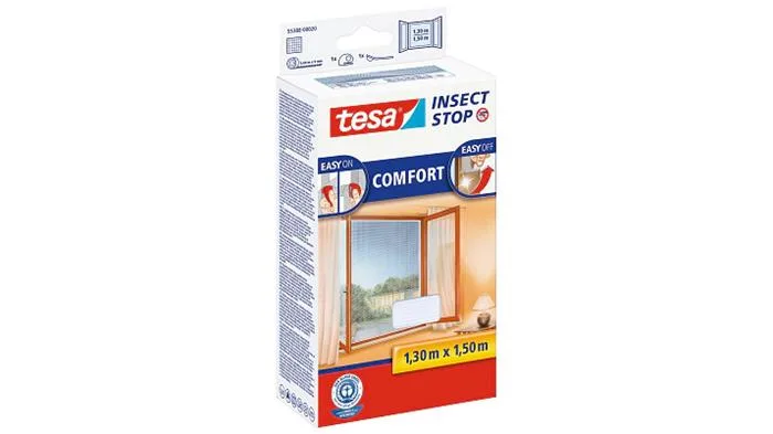 Sieťka na okno, proti hmyzu, suchý zips, 1,3 x 1,3 m, TESA® "Comfort", biela