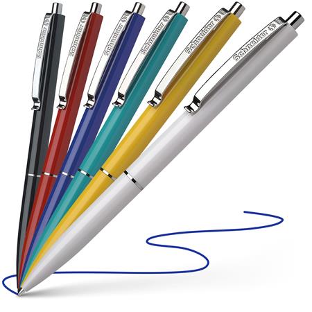 Guľôčkové pero, 0,5 mm, stláčací mechanizmus, telo v rôznych farbách, SCHNEIDER "K15", modrá