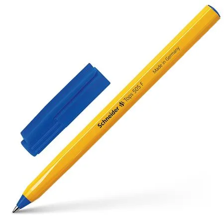 Guľôčkové pero, 0,3 mm, s vrchnákom, SCHNEIDER "Tops 505 F", modré 3