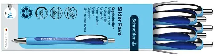 Guľôčkové pero, 0,7 mm, stláčací mechanizmus, SCHNEIDER "Slider Rave", modré 3