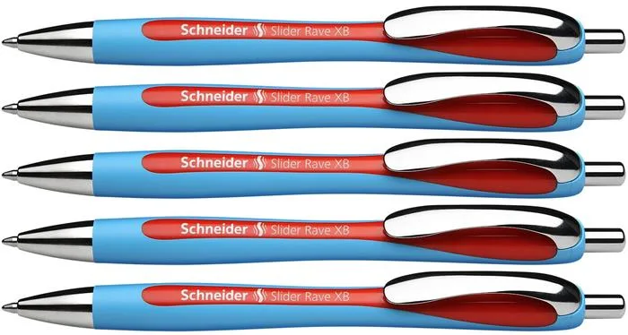 Guľôčkové pero, 0,7 mm, stláčací mechanizmus, SCHNEIDER "Slider Rave", červené 4