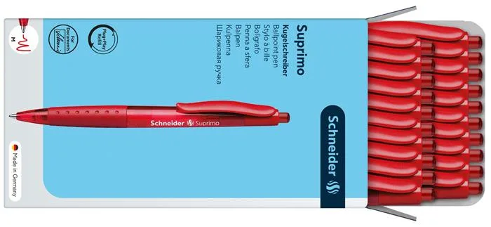 Guľôčkové pero, 0,5 mm, stláčací mechanizmus, SCHNEIDER "Suprimo", červené 5
