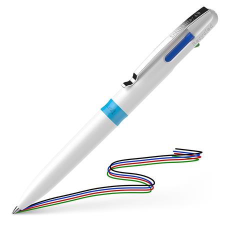 Guľôčkové pero, 0,5 mm, stláčací mechanimus, 4-farebné, SCHNEIDER "Take 4", biela