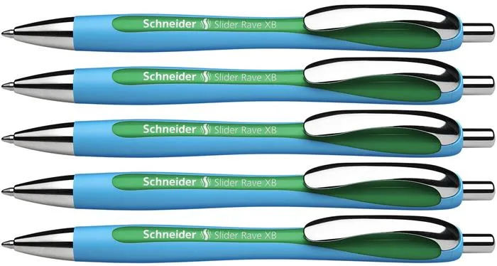 Guľôčkové pero, 0,7 mm, stláčací mechanizmus, SCHNEIDER "Slider Rave", zelené 4