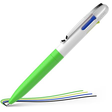 Guľôčkové pero, 0,5 mm, stláčací mechanizmus, 4 farby, SCHNEIDER "Take 4 Neon", zelené-biele