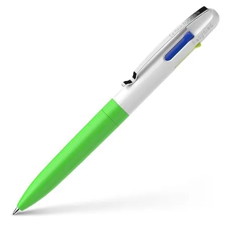 Guľôčkové pero, 0,5 mm, stláčací mechanizmus, 4 farby, SCHNEIDER "Take 4 Neon", zelené-biele 4