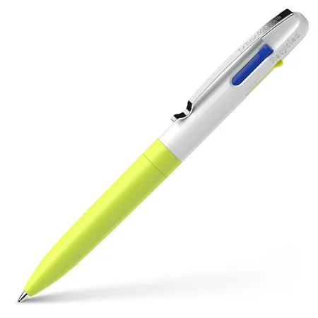 Guľôčkové pero, 0,5 mm, stláčací mechanizmus, 4 farby, SCHNEIDER "Take 4 Neon", žlté-biele 4