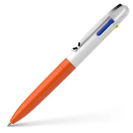 Guľôčkové pero, 0,5 mm, stláčací mechanizmus, 4 farby, SCHNEIDER "Take 4 Neon", oranžové-biele 4