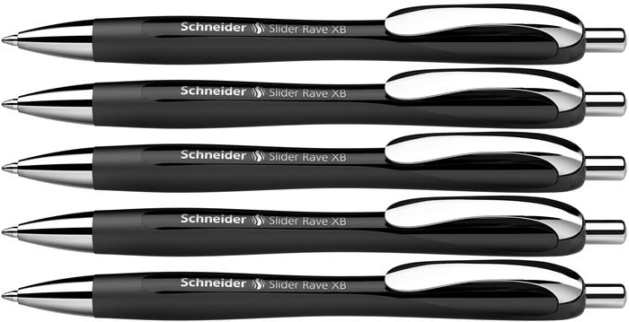Guľôčkové pero, 0,7 mm, stláčací mechanizmus, SCHNEIDER "Slider Rave XB", čierne, modré 4