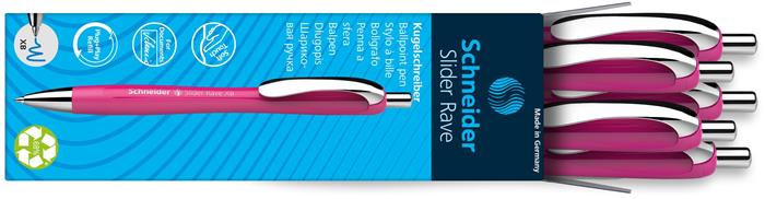 Guľôčkové pero, 0,7 mm, stláčací mechanizmus, SCHNEIDER "Slider Rave XB", magenta 3
