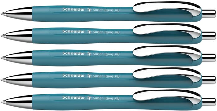 Guľôčkové pero, 0,7 mm, stláčací mechanizmus, SCHNEIDER "Slider Rave XB", tyrkysové 3