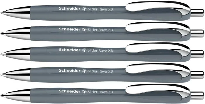Guľôčkové pero, 0,7 mm, stláčací mechanizmus, SCHNEIDER "Slider Rave XB", sivé 4
