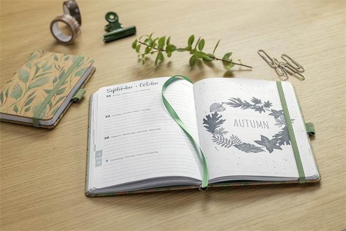 Diár, A6, týždenný, 2027, tvrdá obálka, SIGEL "Jolie", Green Floral Serenity 4