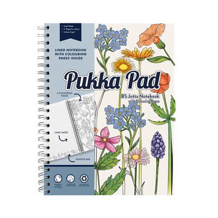 Špirálový zošit, B5, linajkový, s omaľovánkou, 100 listov, PUKKA PAD "Jotta Notebook", mix farieb