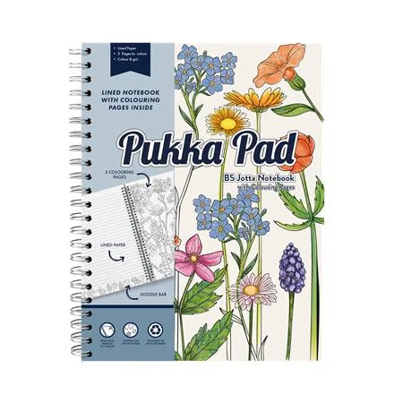 Špirálový zošit, B5, linajkový, s omaľovánkou, 100 listov, PUKKA PAD "Jotta Notebook", mix farieb