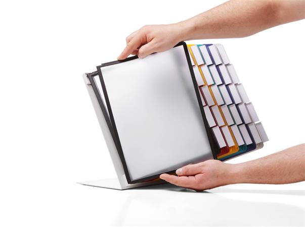 Držiak na prezentačné tabule, stolový, 30 ks prezentačných tabúľ, DURABLE "VARIO® TABLE", mix farieb 3