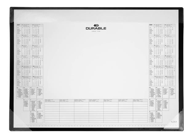 Podložka na stôl, 600x430 mm, PP, s ročným kalendárom, DURABLE, čierna