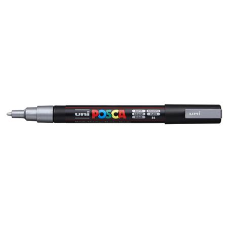 Dekoračný popisovač, 0,9-1,3 mm, UNI "Posca PC-3M", strieborný