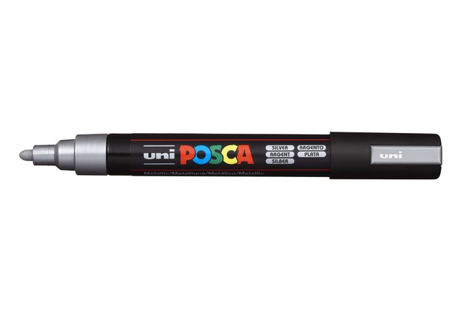Dekoračný popisovač, 1,8-2,5 mm, UNI "Posca PC-5M", strieborný (26)