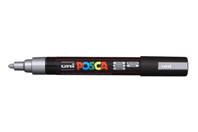 Dekoračný popisovač, 1,8-2,5 mm, UNI "Posca PC-5M", strieborný (26)