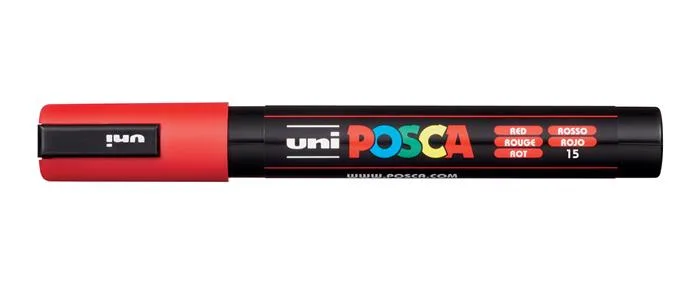 Dekoračný popisovač, 1,8-2,5 mm, UNI "Posca PC-5M", červený (15)