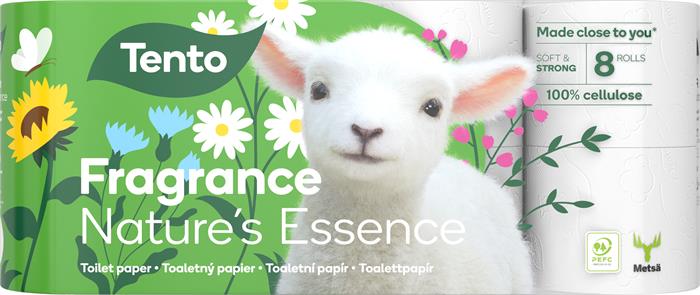 Toaletný papier, 3-vrstvový, malý kotúč, 8 kotúčov, TENTO "Nature`s Essence", biely