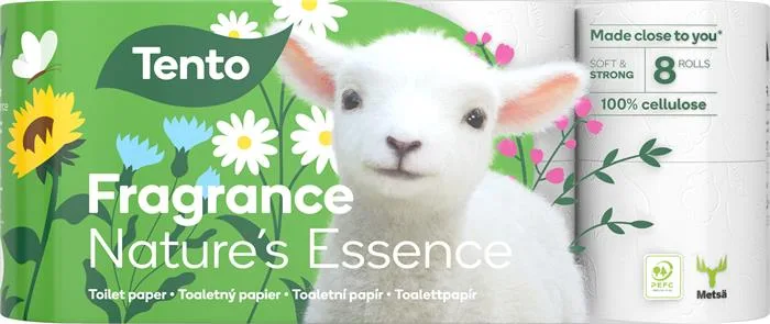 Toaletný papier, 3-vrstvový, malý kotúč, 8 kotúčov, TENTO "Nature`s Essence", biely