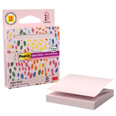 Samolepiaci bloček, "Z", s dávkovačom, 76x76 mm, 90 listov, 3M POSTIT "Super Sticky", pastelovo ružový