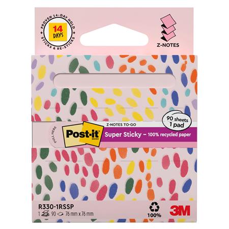 Samolepiaci bloček, "Z", s dávkovačom, 76x76 mm, 90 listov, 3M POSTIT "Super Sticky", pastelovo ružový 2