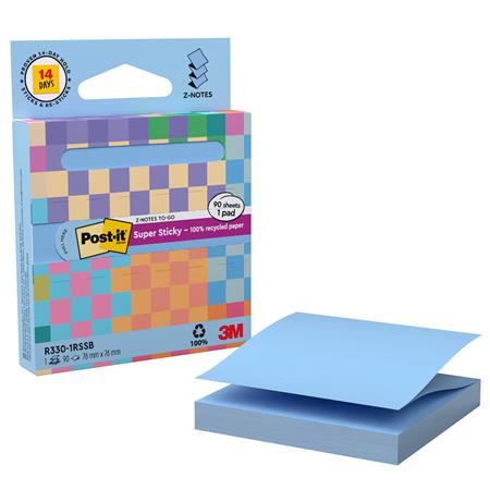 Samolepiaci bloček, "Z", s dávkovačom, 76x76 mm, 90 listov, 3M POSTIT "Super Sticky", pastelovo modrý