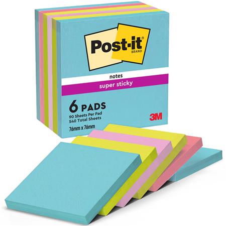 Samolepiaci bloček, 76x76 mm, 6x90 listov, 3M POSTIT "Super Sticky", "Cosmic", mix farieb 2